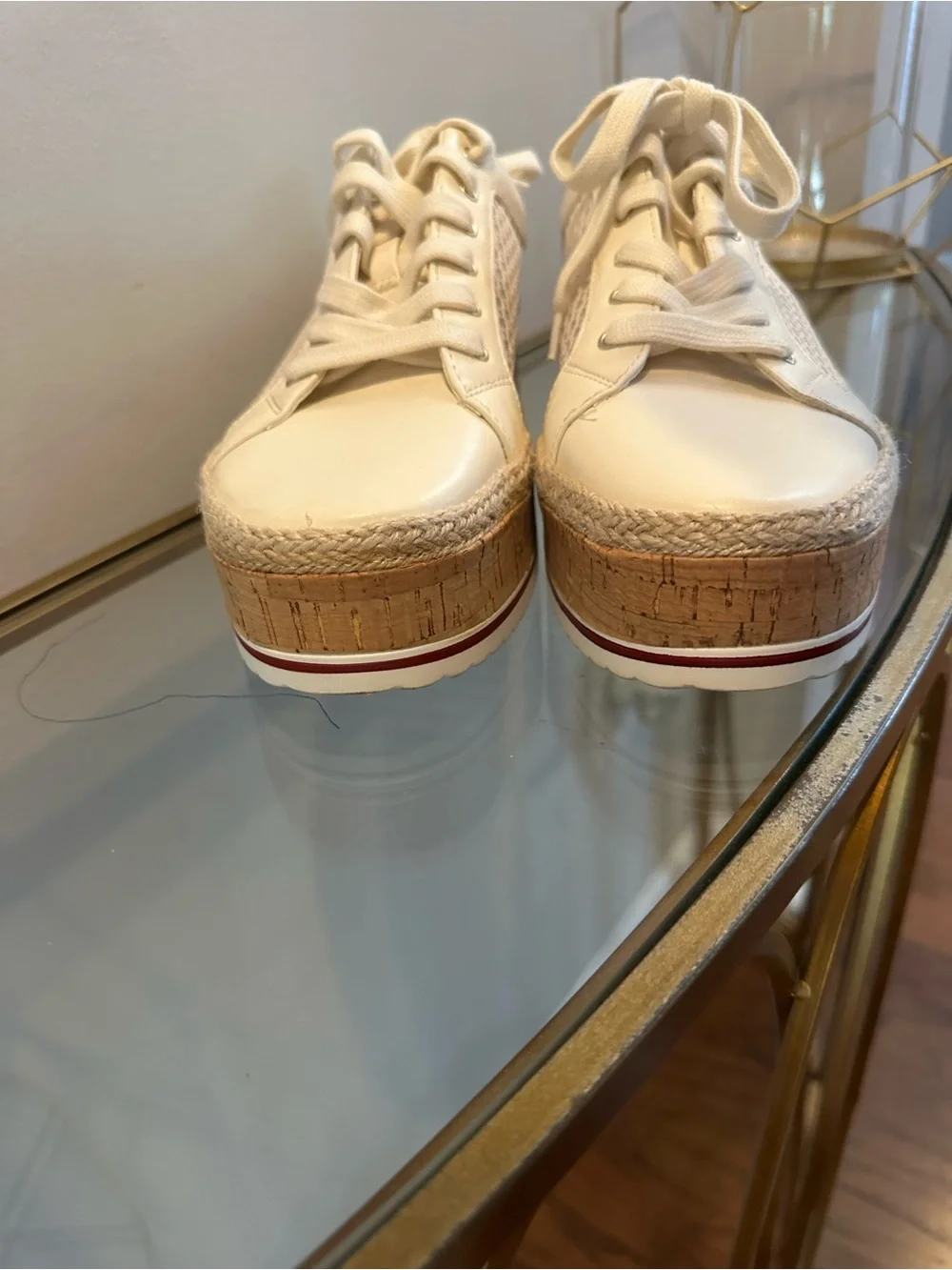Jennifer Lopez Cream Platform Lace-Up Sneakers